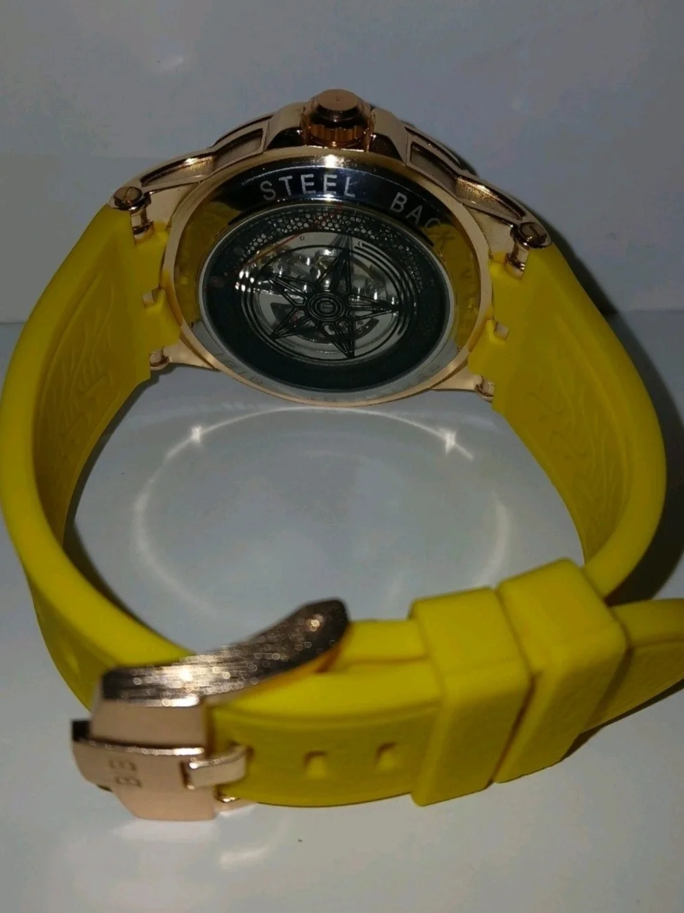 ​BiBi Luxury Men's Watch Automatic Mechanical Skeleton Rose Gold Yellow Rubber